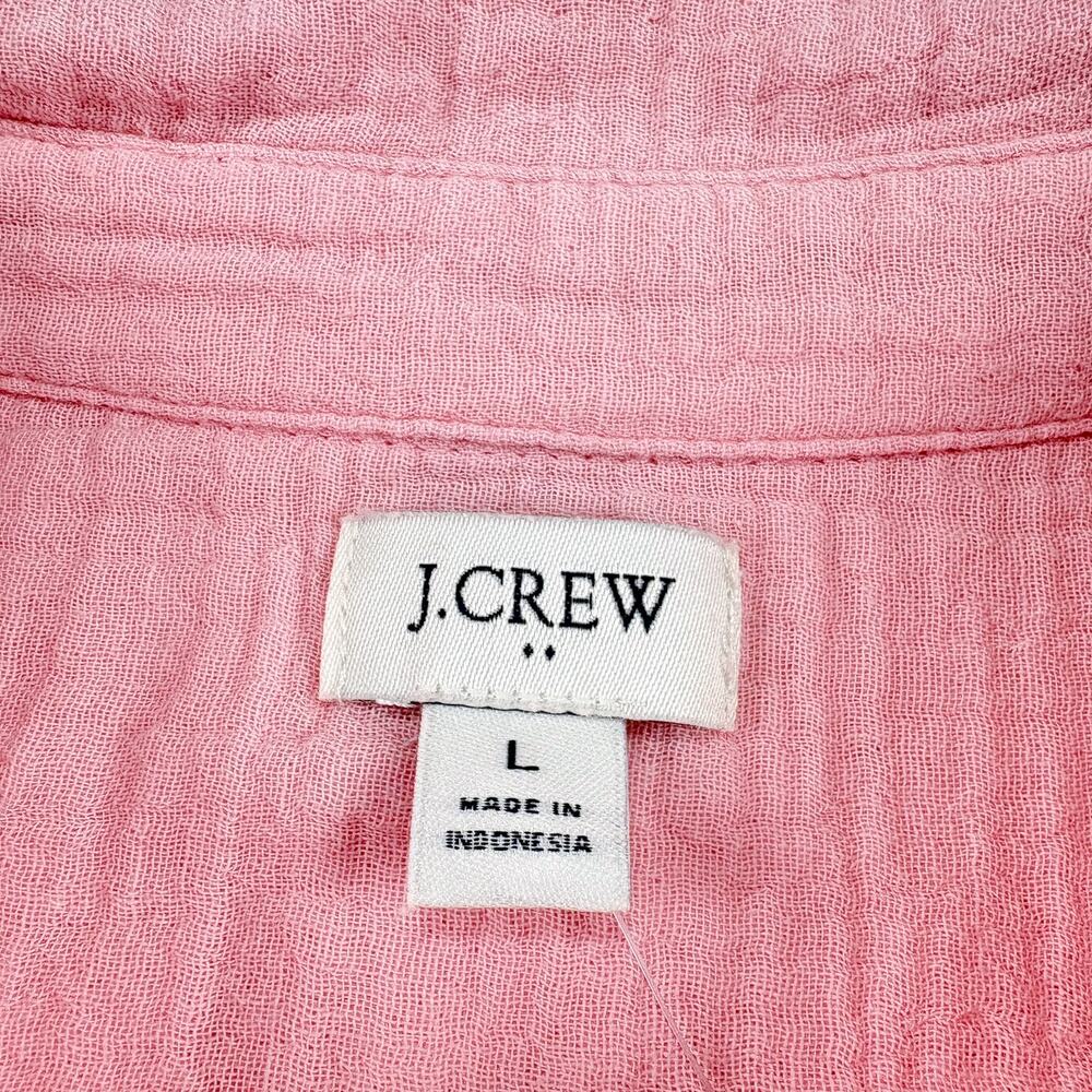 J Crew Gauze Button Up Women L NWT Pink Cotton Blouse Beach Preppy Coastal - Picture 7 of 7